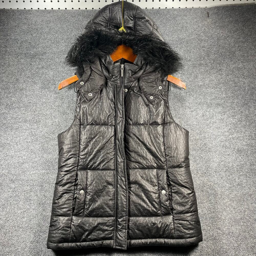 Michael Kors Puffer Vest Women's Medium Black Removable Hood Full Zip Outdoors